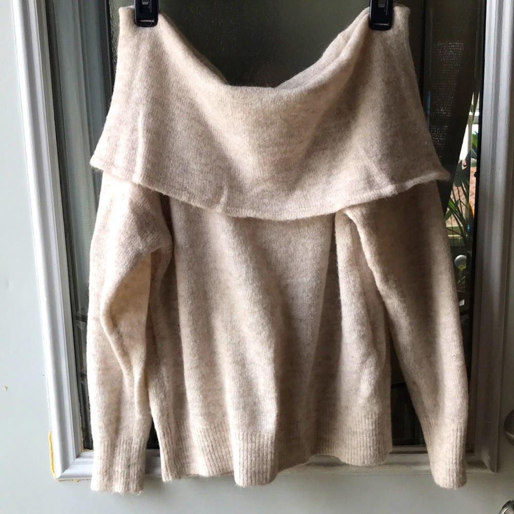 Off the shoulder cream sweater